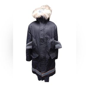Kelsey Trail Original Black Midi Parka With Faux Fur Size 11